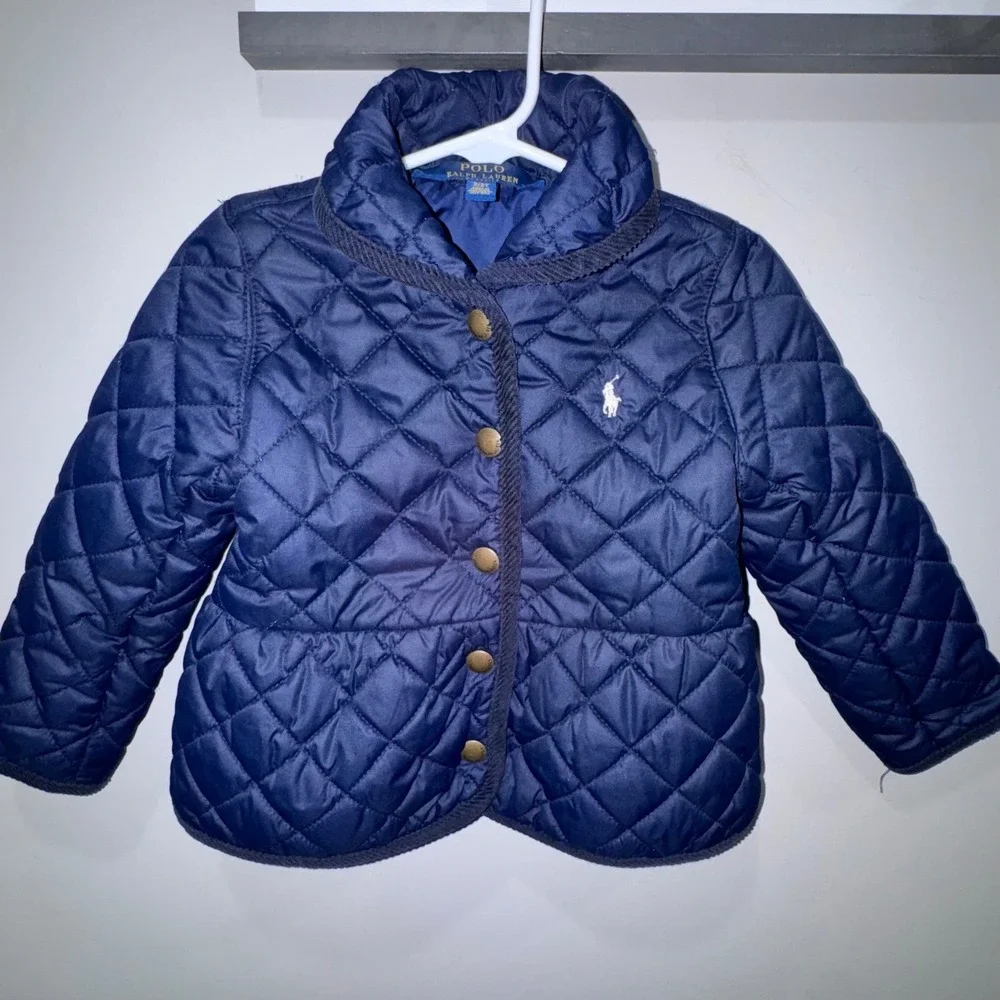 Polo by Ralph Lauren Navy Quilted Kids Jacket with White Logo